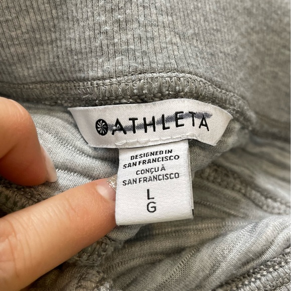 Athleta Womens Ribbed Textured Cropped Pull-On SweatPant Size L Gray High Rise - Picture 10 of 11
